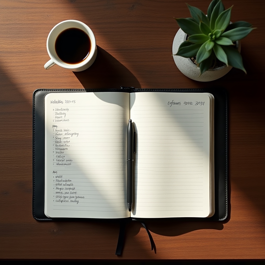 Planning de programme fitness affiché sur une surface de travail organisée